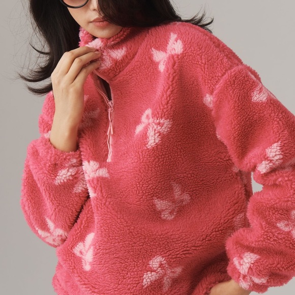 Beach Riot Tops - Beach Riot Pink Pullover with White Butterfly Design